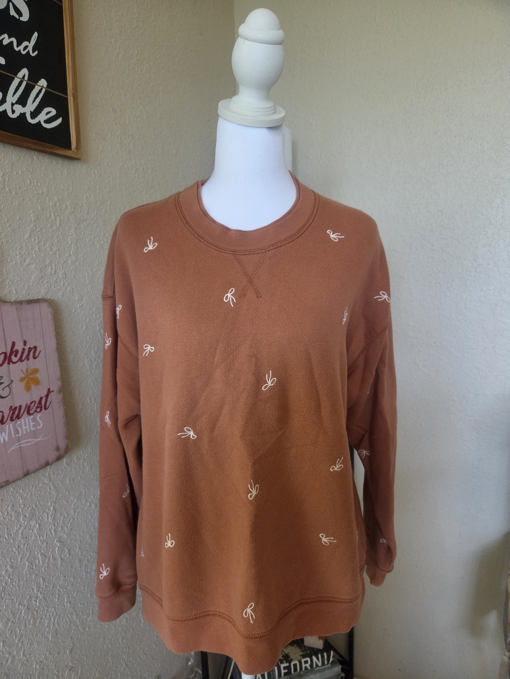 Madewell Rust Embroidered Crew Sweatshirt with White Accents
